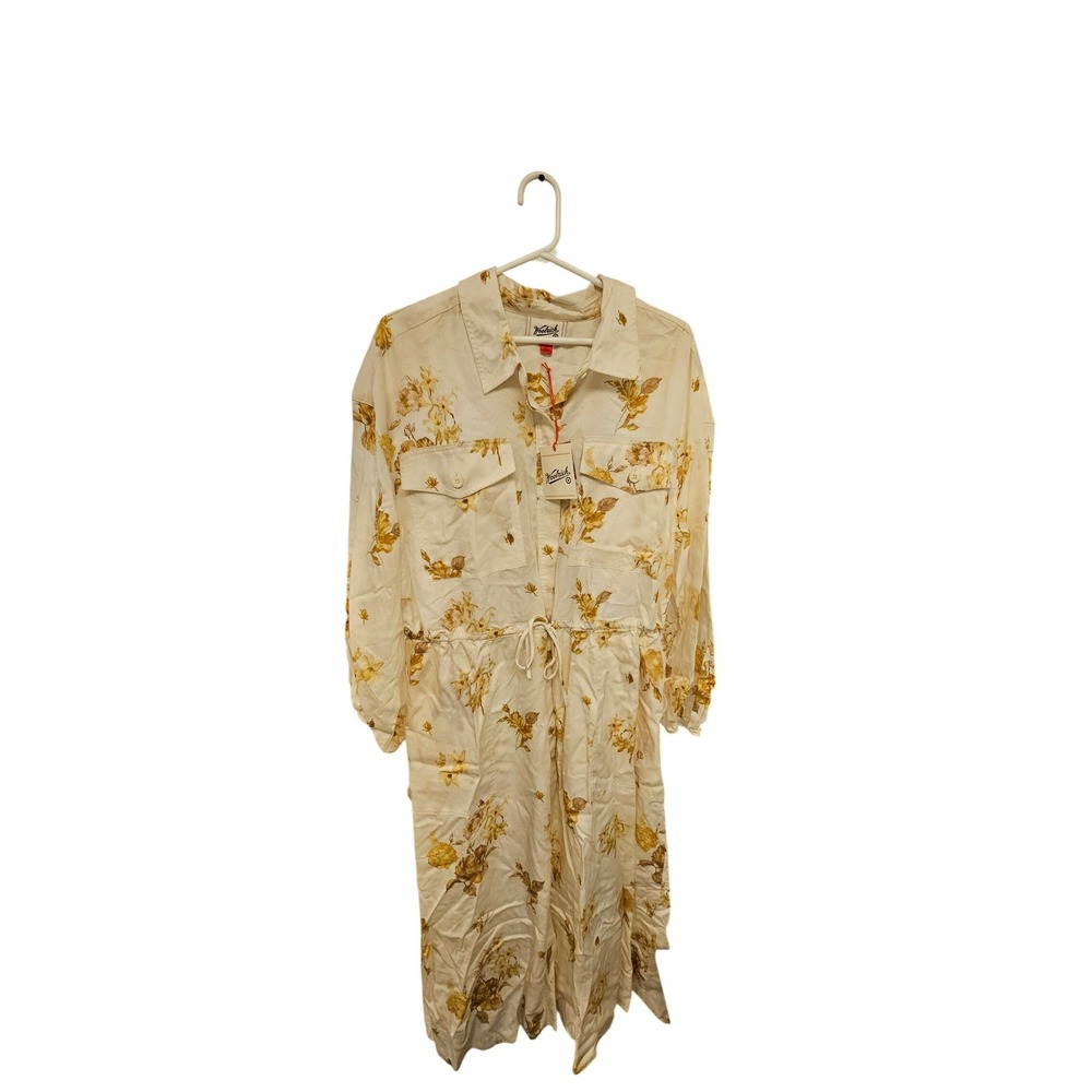 Woolrich‎ x Target Cream Floral Midi Dress XL Button Front Drawstring Waist NWT